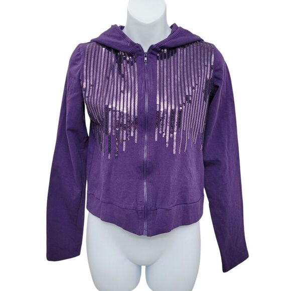 2/$20 Urban Behavior Shinny Purple Zipper Up Hoodie Jacket Size: Large - Picture 1 of 12